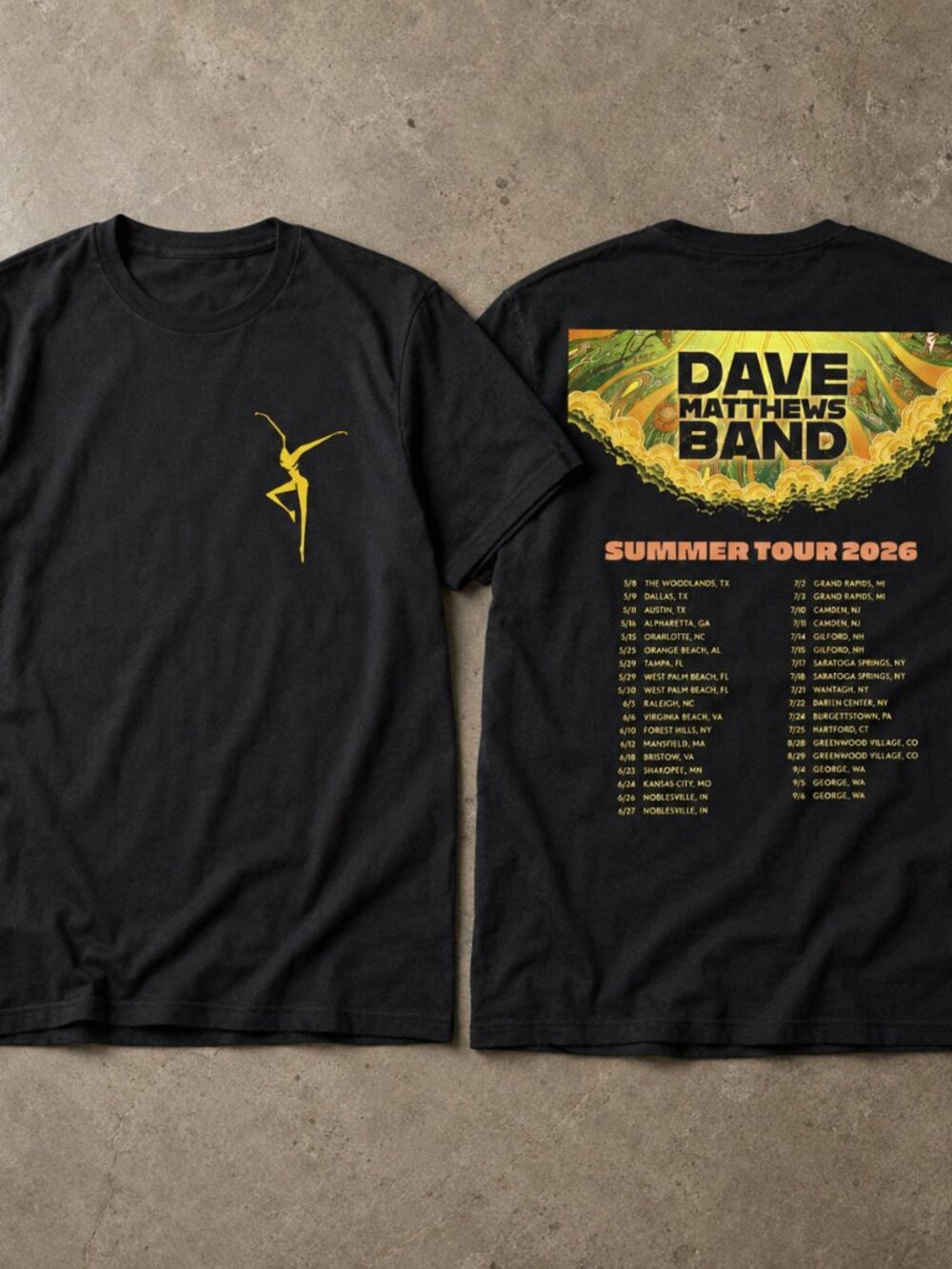 Dave Matthews Band Summer Tour 2026 Double Sided Concert T-Shirt
